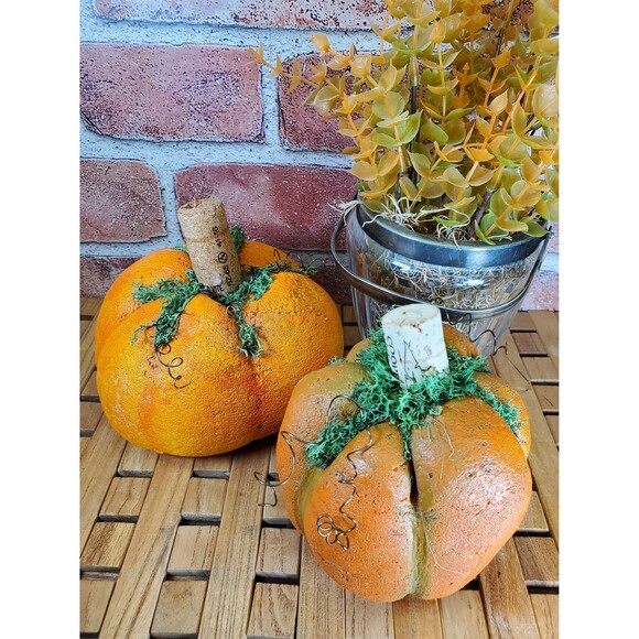 Set of (2) Hypertufa Hand Painted Pumpkins, Handmade Cement Pumpkins - Picture 3 of 8